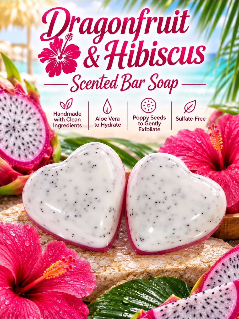 Hand Crafted “Dragonfruit Hibiscus” Scented Bar Soap With Aloe Vera